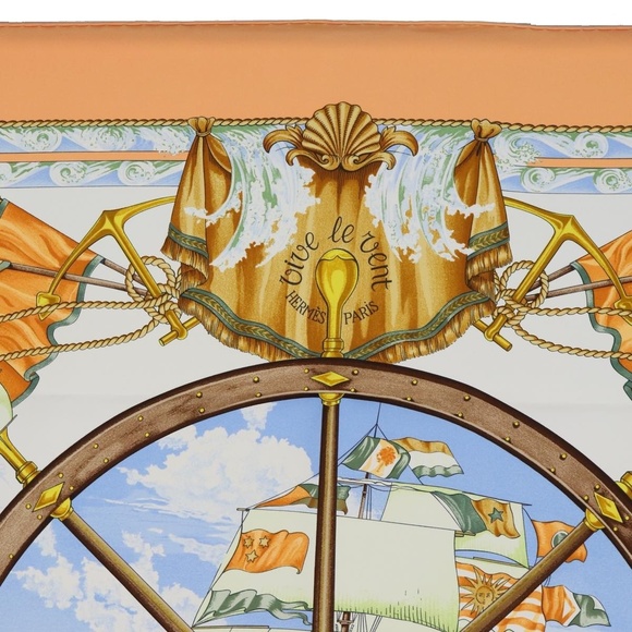 HERMES Carre 90 vive le vent Scarf Silk Orange Auth ki4369 - Picture 3 of 15